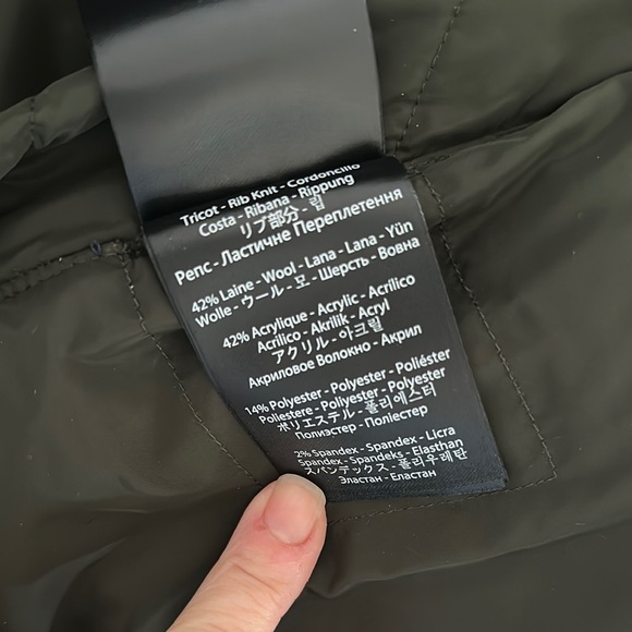 Mackage Inari-o Down Coat Two Tone Puffer Jacket Navy Green Mixed Media Parka - Picture 15 of 17